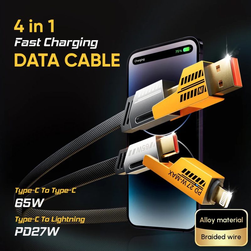 65W 4-in-1 Fast Charging Cable for iPhone, Android & Laptops - Image 3