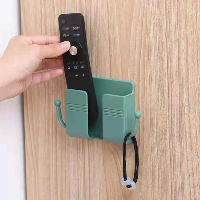 1 Pc Wall Mount Mobile & Remote Holder – Multi-Purpose Storage Stand with Hooks (Adhesive, No Drilling) - Image 4