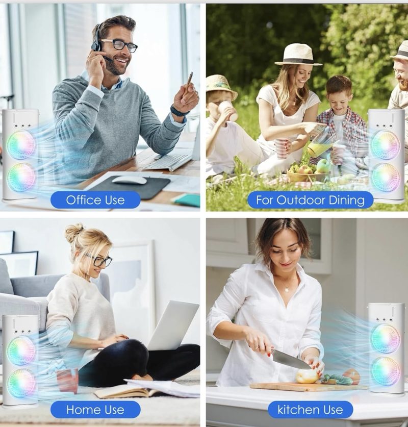 Air Cooler & Mobile Air Conditioner, Mini Portable AC with 2 LED Spray Fans, 3 Speeds, 1500mAh Battery, Humidifier Function for Home, Office, Bedroom, and Travel - Image 5