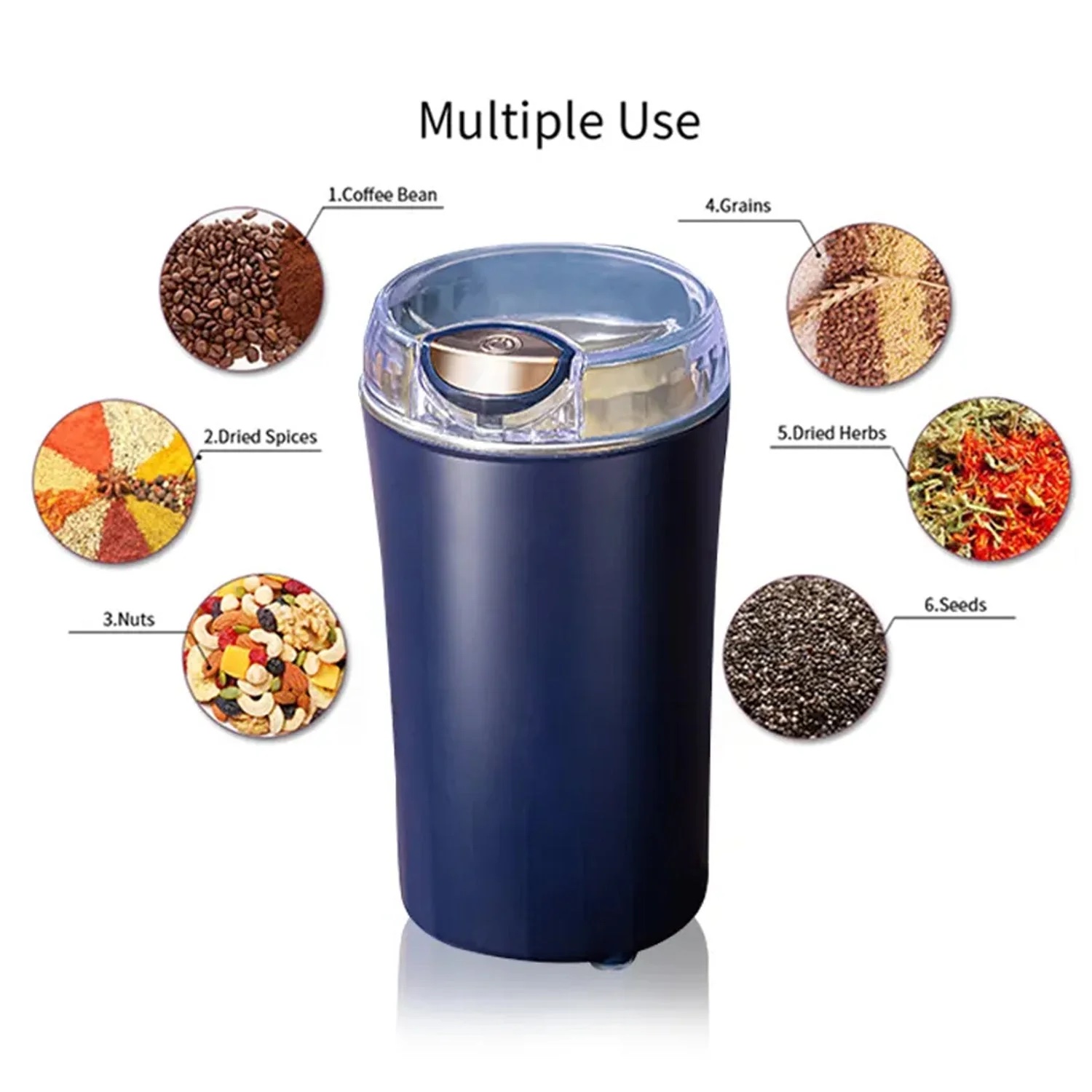 Electric Coffee & Spice Grinder 200W, 4-Blade Mill for Dry Masala, Spices, Nuts & Herbs | Stainless Steel Body, Push-Button Control for Home Kitchen - Image 5
