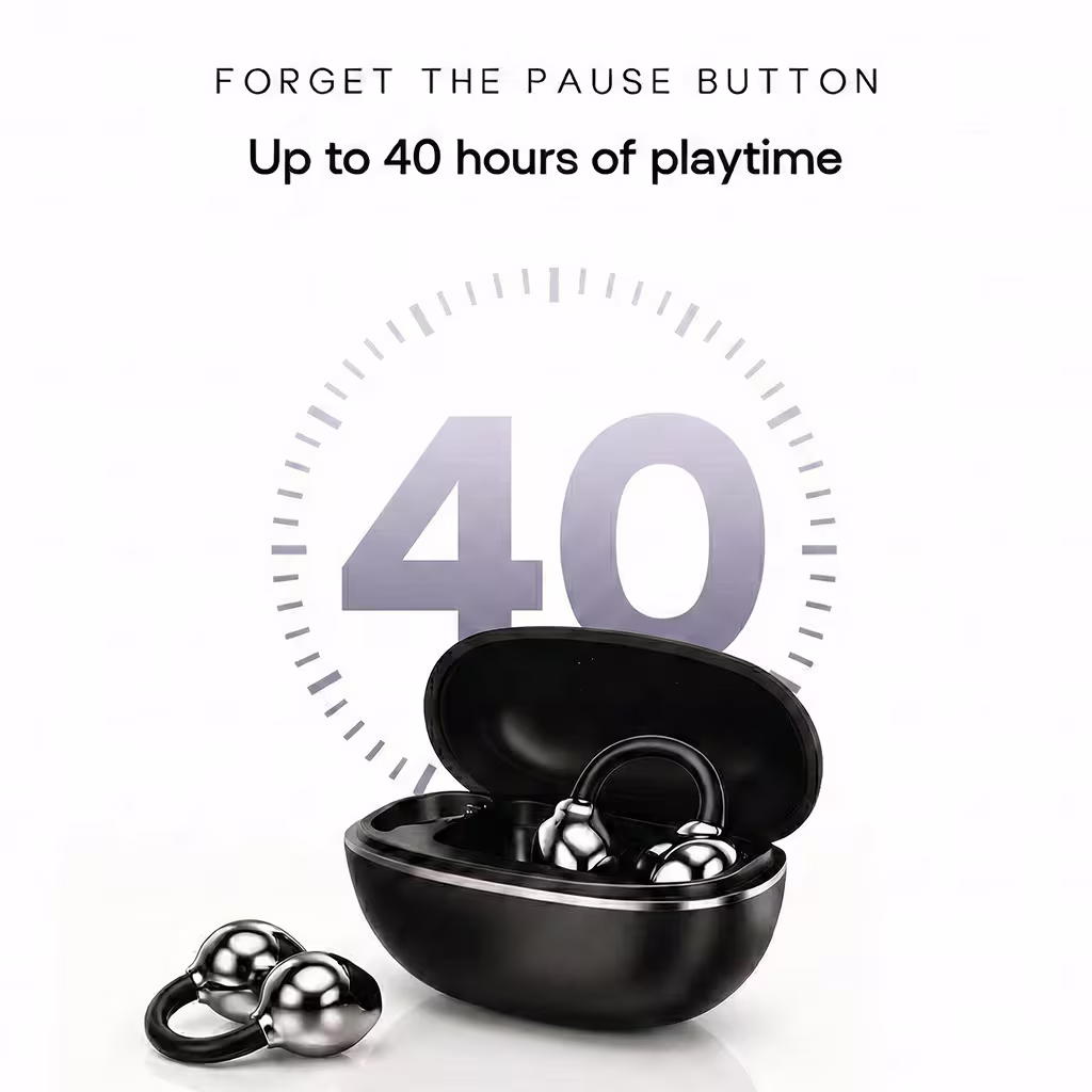 Air Clips earbuds, Open-ear wireless earbuds, Open-ear headphones, Pearl Black earbuds, Clip-on earbuds, Wireless ear clips,