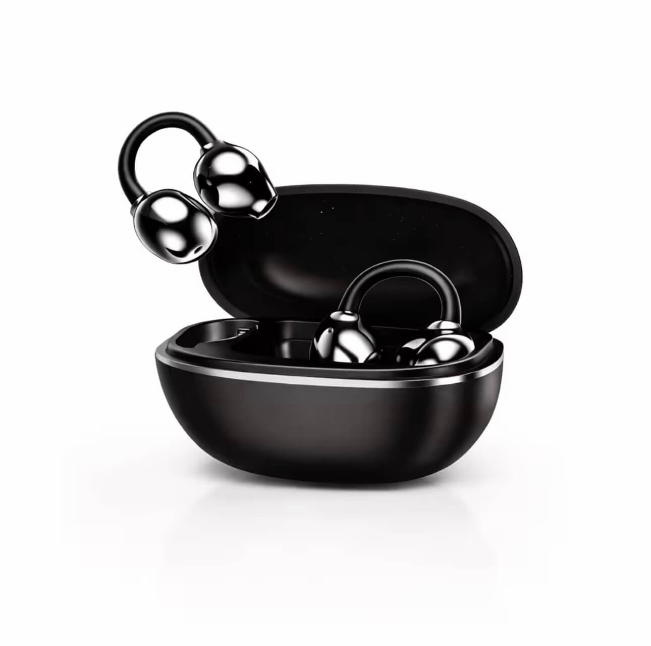 Air Clips Open-Ear Wireless Earbuds (Bluetooth v5.3) | AirWave™ Technology, Up-to 40H Playtime, | Pain-Free Fit (Pearl Black)