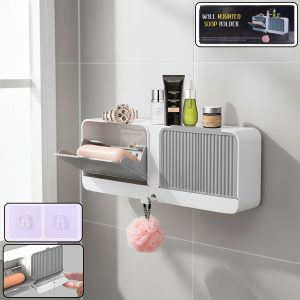 Wall Mounted 4-Compartment Bathroom Storage & Soap Holder