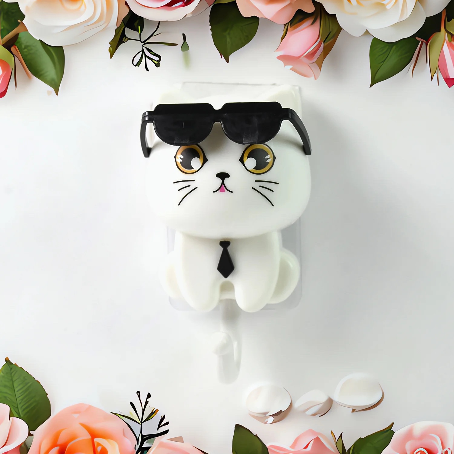 Cat Hook For Wall, Cute Cat Key Hook With Sunglasses (2 Pc) - Image 2