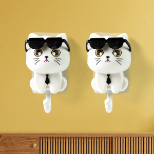 Cat Hook For Wall, Cute Cat Key Hook With Sunglasses (2 Pc)